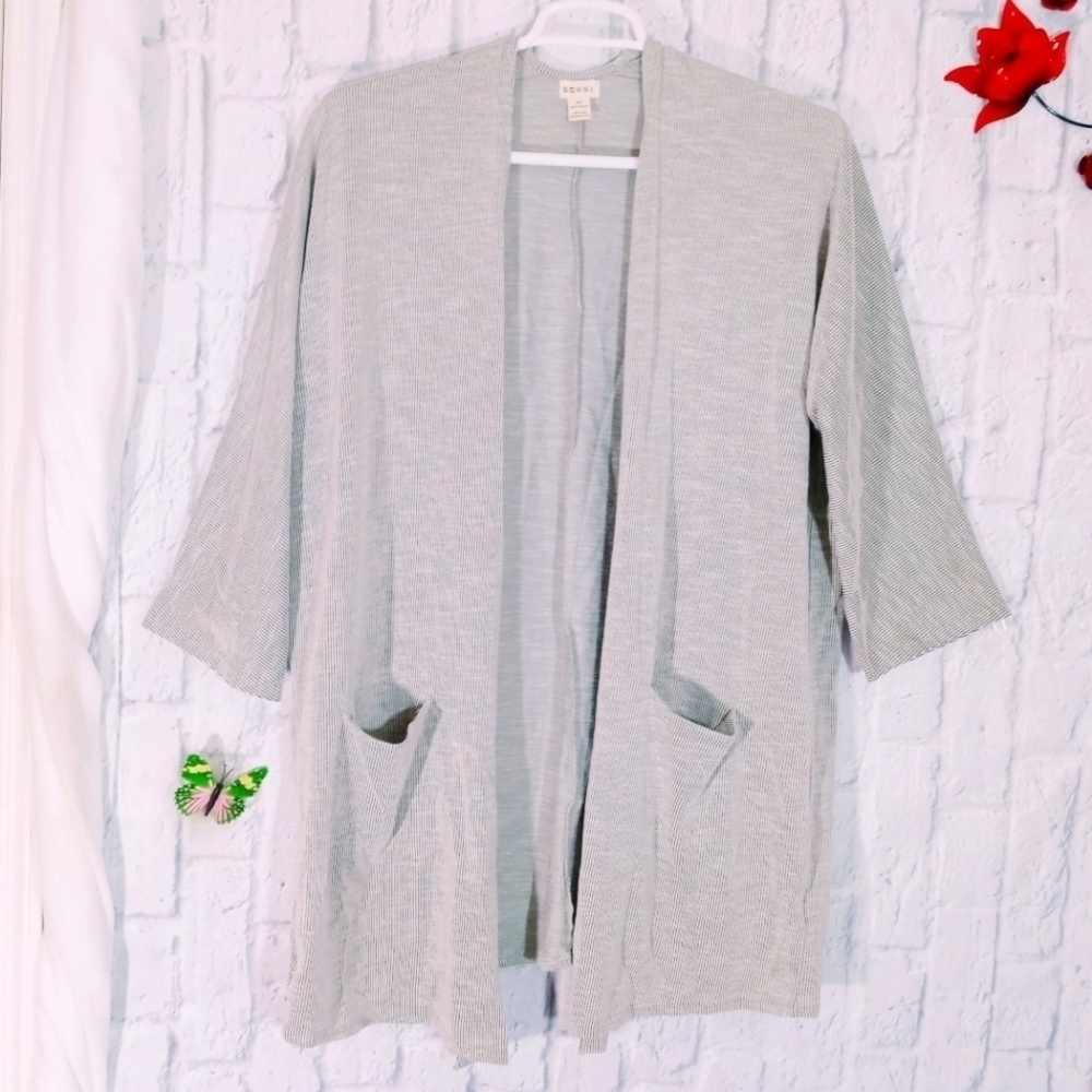 Anthropologie Donni‎ Open Front Ribbed Cardigan Longline Preppy Lagenlook